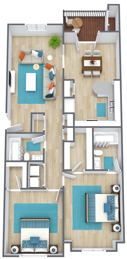 Floor plan for 2 beds, 2 baths, 1180 sqft
